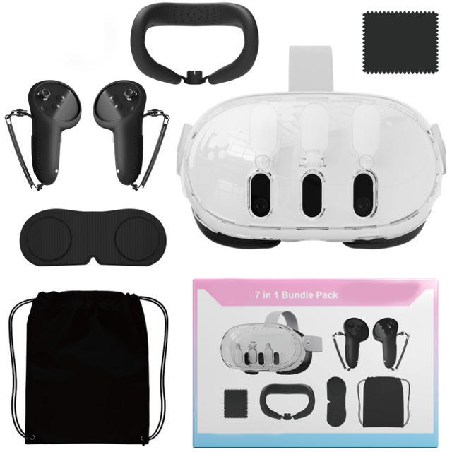 7-in-1 VR Accessories Kit for Meta Quest3 Silicone Face Cover Lens Protector Thumb Grips Headset Protective Set