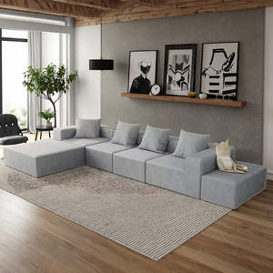 Set Divano Modulare Cinese Compresso Sottovuoto, Divano Moderno in Schiuma di Spugna per Arredamento Soggiorno con Supporto Robusto, 6 Posti - Product Image 5