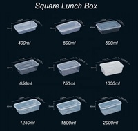 Boîte à lunch rectangulaire transparente personnalisable de 1250 ml en plastique PP, micro-ondable, jetable, pour plats à emporter avec couvercle
