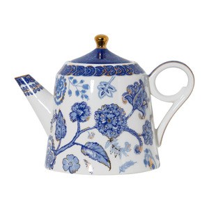 <b>Ceramic</b> Tea Set - Navy Blue Gold Emblem <b>Teapot</b> with 4 Cups and Saucers - Product Image 5
