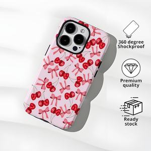 <span class=keywords><strong>Coque</strong></span> de téléphone deux-en-un à nœud papillon cerise très vendue pour <span class=keywords><strong>iPhone</strong></span> 11 12 13 14 15 16 Pro Max, étui rigide personnalisé brillant et mat en PC - Product Image 2