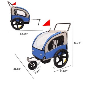 Remorque pliable à deux places pour enfants, <span class=keywords><strong>chariot</strong></span> de transport pour <span class=keywords><strong>vélo</strong></span> d'enfant - Product Image 5