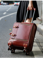 Nouvelle valise trolley rétro en cuir 20 pouces avec roues à 360 degrés, bagage à main en cuir tanné végétal