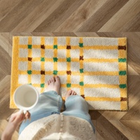 Tapis de salle de bain absorbant à carreaux style pastoral français, couleurs vives, tufté, antidérapant, doux pour les pieds, robuste et durable
