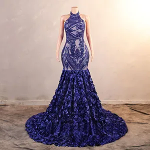 Ocstrade Vestidos De Noche funkelnde königsblaue vollständige Pailletten-Abendkleider lang luxus rückenfrei Ballkleid Ballkleider Plusgröße
