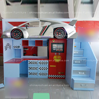 Lit en forme de voiture multifonctionnel et élégant pour garçons, personnalisation complète pour les chambres d'enfants, avec bureau en dessous, lit mezzanine avec bureau