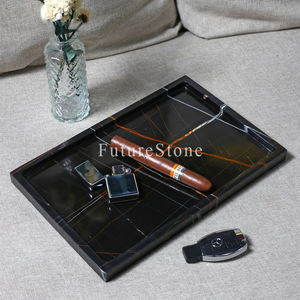 Plateau de service rectangulaire en marbre noir de luxe <span class=keywords><strong>Laurent</strong></span>, marbre naturel, plateau décoratif pour aliments, fruits, bijoux, décoration de Noël - Product Image 3