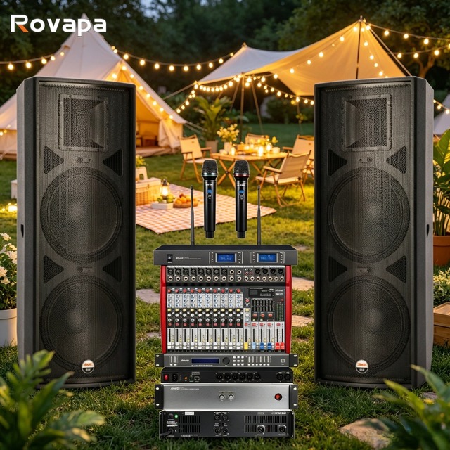 15 Inch Full Range Professional PA System Amplifier Mixer Wireless Microphone DSP All Round Stage Sound Equipment