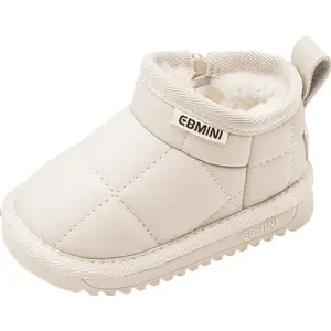 Ebmini sepatu bot hangat untuk bayi, sepatu bot salju warna polos nyaman bahan fleece-lined untuk musim dingin anak laki-laki dan perempuan