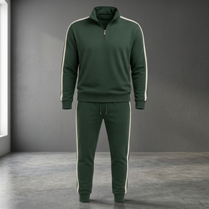 <b>Mens</b> Cotton Fleece Quarter Zip Tracksuit <b>Pullover</b> Jogger Set Wholesale Custom Athletic Training Streetwear Sweat Suit - Product Image 2