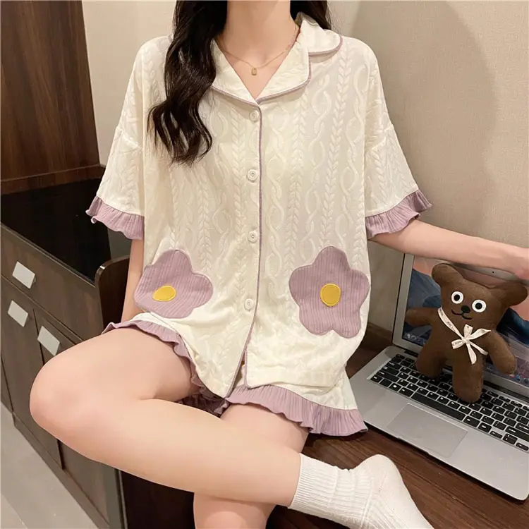 Wholesale Sleep Wear Shorts Piyama Korea Daster Wanita Short Sleeved Cotton Sleepwear Pyjamas Girl Pajamas For Women