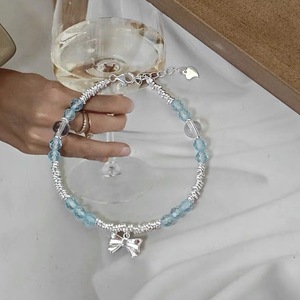 S925 สร้อยข้อมือคริสตัลอะความารีนสีเงินรูปโบว์สำหรับผู้หญิงเครื่องประดับสวมใส่ทุกวัน - Product Image 4