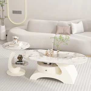 Mesa de centro de tablero de roca de lujo Simple y moderna <span class=keywords><strong>2025</strong></span>, mesa de té ovalada Premium para sala de estar, Hogar, Nueva mesa central de <span class=keywords><strong>Metal</strong></span> - Product Image 6