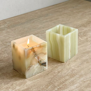 Luxury Agate Green White Pink Onyx Romantic Candle Jars And Boxes Packaging Marble Stone Cup Holder Candlestick Decor