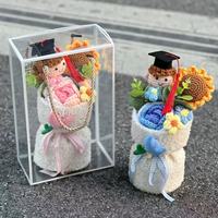 Hoogwaardig gehaakt afstudeerboeket bloemen handgemaakt kunstmatig gebreid zonnebloem pluche gehaakte bloem afstudeercadeaus