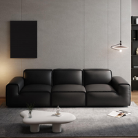 Modernes Echtleder L-förmiges Villa-Schlafsofa-Set mit Kissen, Schwarz, Schwammgefülltes Apartment-Bett für Hotel-Wohnzimmer