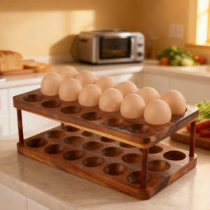 डबल परतों बबूल लकड़ी के अंडे धारक लकड़ी के अंडे ट्रे रेफ्रिजरेटर और कैबिनेट के लिए 36 ताजा अंडा रखती है - Product Image 4