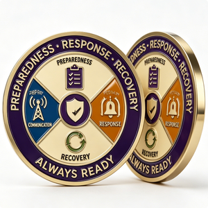 Preparedness Response Recovery Medal Gold Plated Zinc Alloy Hard Enamel Circular Business Gift Always Ready - Product Image 3