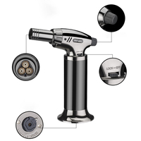 Fête en plein air BBQ Butane rechargeable Serrure de sécurité coupe-vent trois feu 1300 ° métal torche jet briquet pour cigare