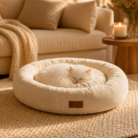 Cama Redonda de Lujo para Perros y Gatos, de Felpa de Piel de Conejo y Corduroy, con Espuma Viscoelástica, Almohada Calmante, Lavable, OEM, Marca Privada, Venta al Por Mayor