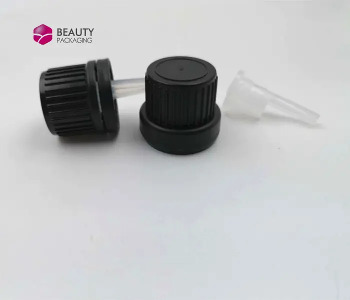 18mm Siyah beyaz Sabotaj Belirgin Pilfer geçirmez Plastik vidalı kapak kısa Damlalıklı Eklemek için uçucu yağ şişeleri