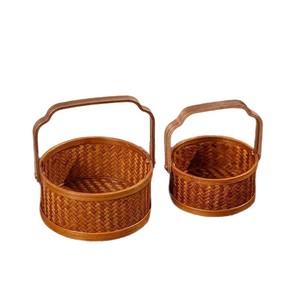 <b>Bamboo</b> Woven Basket Round Handheld Fruit Storage <b>Container</b> For Home Office Living Room Use - Product Image 5