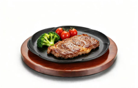 Plaque à steak en fonte, design rond fleur de prunier, avec base en bois, pour restaurant, teppanyaki, barbecue, ustensiles de cuisson