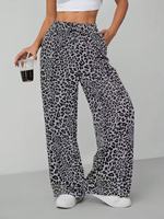 Pantalon droit ample à imprimé léopard pour femme, taille haute élastique, décontracté, vintage et tendance – Prix de gros