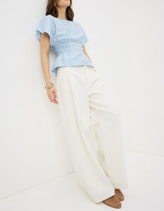 <b>Light</b> Blue Logo Cinched Waist Loose Fit Polyester Anti-Wrinkle Nautical Style Blouse - Product Image 4