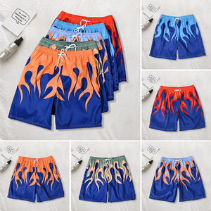 Short de bain pour hommes avec imprimé flamme, séchage rapide, avec cordon de serrage, pour la plage et le surf, taille adulte, grande taille, coupe européenne - Product Image 2