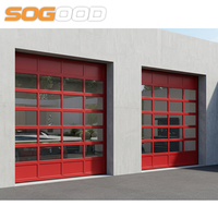 Porte de garage moderne 16x7 en verre dépoli, coupe-vent et étanche, avec ouverture latérale, double vitrage, pour villa résidentielle