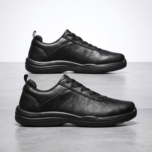 Chaussures décontractées en cuir pour hommes, tige perforée respirante, fermeture à lacets, semelle légère et rembourrée, chaussures de ville - Product Image 1