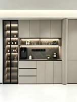 Buffet moderne, armoire de rangement en bois sur mesure avec éclairage LED et porte vitrée pour salle à manger