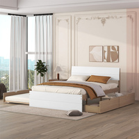 Cadre de lit double Queen Size en bois au design moderne personnalisé avec tête de lit gigogne 2 tiroirs de rangement pour chambre à coucher