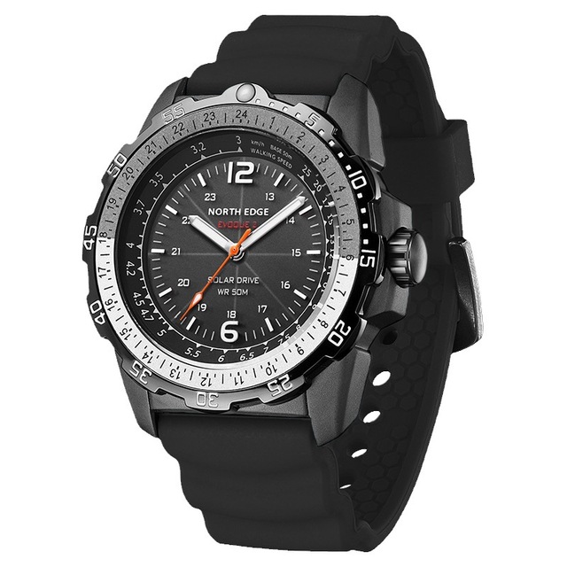 Outdoor Sports Waterproof Solar Rechargeable Zinc Alloy Case Silicone Band Watch Luminous Energy Long Endurance Swimming Men's