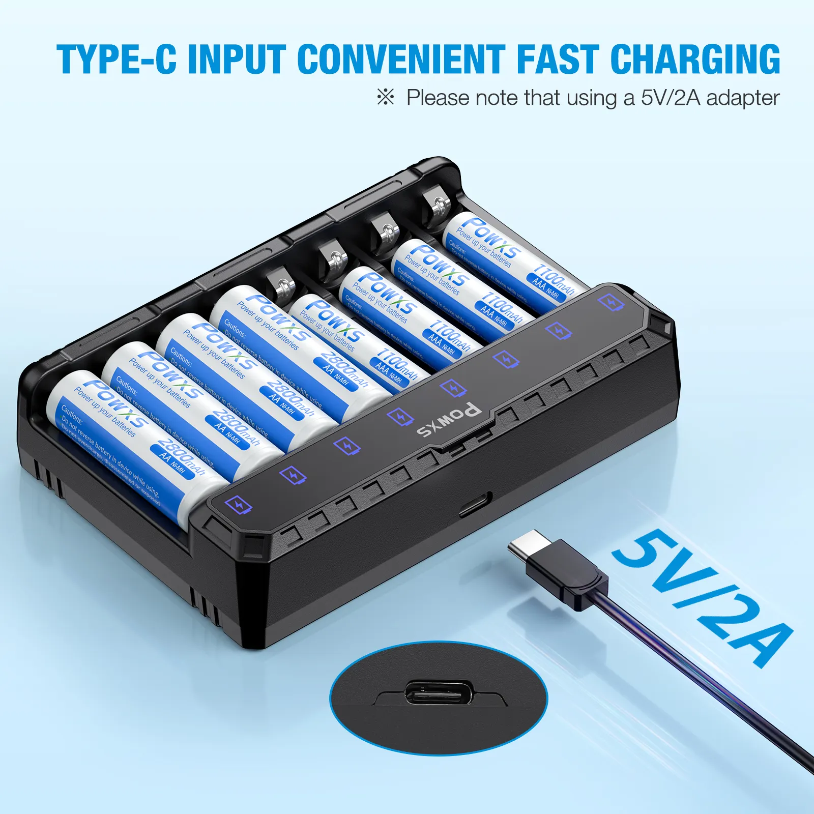 8 स्लॉट 1.2v NIMH AA AAA 1.5v पोर्टेबल रिचार्जेबल लिथियम आयन बैटरी चार्जर