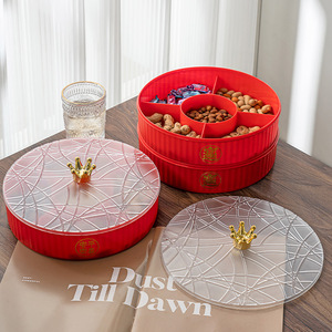 Crown Fruit Plate Round PP Plastic Candy Box Snack Platter Dried Fruit Storage Home Living Room Coffee Table Decorative Storage - Product Image 1