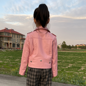 Nouveau design de veste en cuir de moto pour enfants, filles et garçons, coupe-vent, vestes en cuir véritable personnalisées avec fermeture éclair pour printemps et automne pour enfants - Product Image 3
