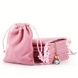 Lot de pochettes à cordon en velours gris et rose pour bijoux, plusieurs tailles, sacs d'emballage à cordon - Product Image 1