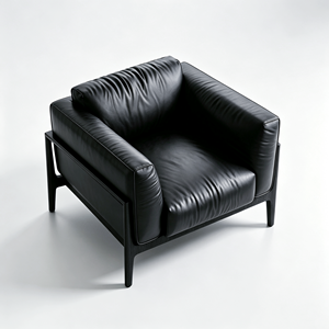 Poltrona Moderna in Ecopelle Nera con Gambe Integrate in Legno Massello, Sedia Singola per Relax, Ideale per Hall di Hotel e Soggiorni - Product Image 2
