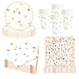Juego de Platos de Papel de 9 Pulgadas con Diseño de Flores y Mariposas para Fiestas Infantiles, Artículos de Cumpleaños al por Mayor - Product Image 3