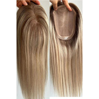 Postiches lisses et soyeuses de couleur de cheveux humaine européenne Highlight Mixed Color Hand Tied Silk Base Toppers pour femmes