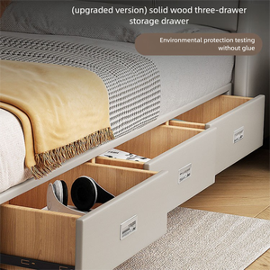 <span class=keywords><strong>Lit</strong></span> de rangement moderne et luxueux en cuir véritable avec tête de <span class=keywords><strong>lit</strong></span> rembourrée, veilleuse LED et tiroirs pour chambre principale ou appartement - Product Image 4