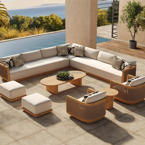 Ensemble de meubles d'<span class=keywords><strong>extérieur</strong></span> <span class=keywords><strong>en</strong></span> <span class=keywords><strong>teck</strong></span> FERLY, luxe moderne, durable, imperméable, <span class=keywords><strong>canapé</strong></span> de patio contemporain pour jardin, salon, cour, hôtel - Product Image 1