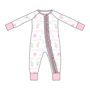 Custom Design Bamboo Viscose New Born Baby Rompers 2way Zipper Long Sleeve Baby Pajamas Boutique Outfit