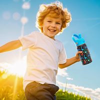 Botol Air Stainless Steel Anak dengan Sedotan 14oz, Tumbler Terisolasi, Tutup Pengunci Anti Bocor untuk Sekolah dan Perjalanan