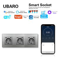 Prise murale intelligente WiFi UBARO Tuya Triple EU Schuko 224mm USB A+C 3 ports 3 prises 16A Panneau en verre 3 modules Compatible Alexa Google Yandex