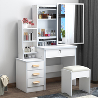 Table de toilette en bois massif au design moderne et minimaliste, avec miroir LED éclairé et rangement intégré, prix d'usine, pour chambre à coucher