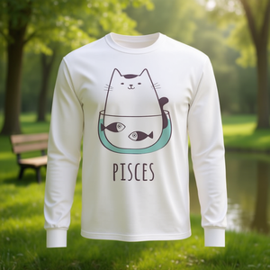 Camiseta de manga larga con diseño de gato del zodiaco Piscis, diseño felino lindo - Product Image 3