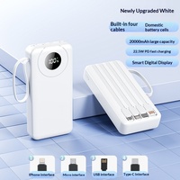 Banque d'alimentation de haute qualité à capacité ultra-élevée 20000 mAh PD22.5W, charge rapide, affichage numérique, 4 câbles intégrés